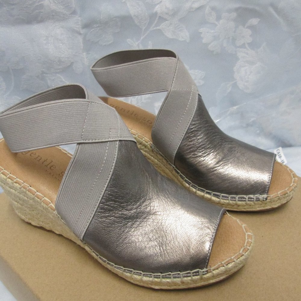 GENTLE SOULS SILVER WEDGE SANDALS